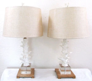 Pair of Uttermost Corallo White Coral Crystal Cube Wood Pattern Base Table Lamps - Picture 1 of 13