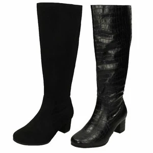 Ladies Spot On Extra Wide Fitting Knee High Boots - Picture 1 of 19