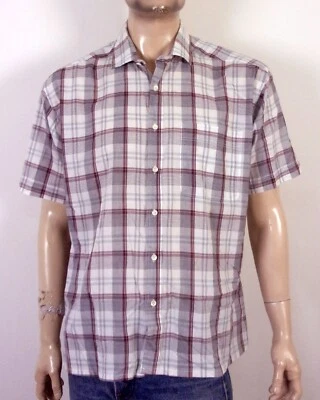 Camisa vintage años 70 80 John Henry crema/gris/marrón a cuadros SS botón talla XL Foto 1 de 4