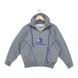 Vintage Reebok Spell Out Sweatshirt Womens Size 12 Grey 90s High Neck - Picture 1 of 14