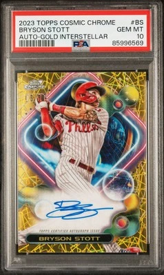 2023 Topps Cosmic Chrome #BS Bryson Stott Auto-Gold Interstellar 6/50 PSA 10 - - Image 1 of 2