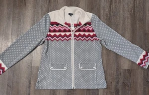 NWT Talbots Printed Fleece Zip Up Jacket $89 Print Gray Polka Dot Ski Size Med. - Picture 1 of 7