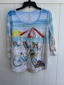 Sun Bay Bluse Oberteil Damen groß hübsche Strandszene mehrfarbig 3/4 Arm " - Bild 1 von 3