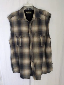 Sleeveless Shirt Vest Mens XL Lt Flannel Two Chest Pockets Lumberjack Plaid - Picture 1 of 15