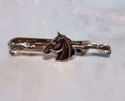 Clip de corbata Swank vintage barra diseño cabeza de caballo tono dorado 2" Foto 1 de 3