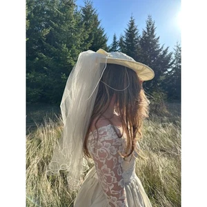 Veiled Bonnnet Ivory Satin Beaded Lace Pearl Overlay Pencil Edged Veil Edwardian - Picture 1 of 3