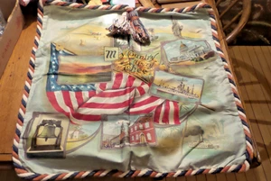 Antiker patriotischer Kissenbezug Amerikanische Szenen, Baumwollseilrand, 21 Zoll - Bild 1 von 8