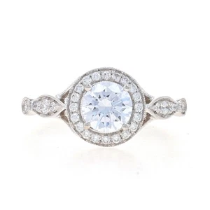 Simon G.Orecchini Halo Fidanzamento Anello Oro Bianco 18k Cz Dias .26ctw Per ~ - Foto 1 di 6