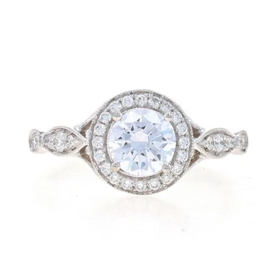 Simon G.Orecchini Halo Fidanzamento Anello Oro Bianco 18k Cz Dias .26ctw Per ~ - Immagine 1 di 4