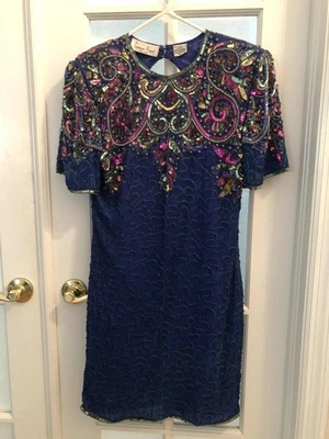 Laurence Kazar Vintage 80s Cocktail Dress – Sequins, Beads - Petite Small - Image 1 of 4