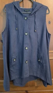 For Cynthia Womens Slate Gray Linen Sleeveless Hooded Lagenlook Vest Size XL - Picture 1 of 9
