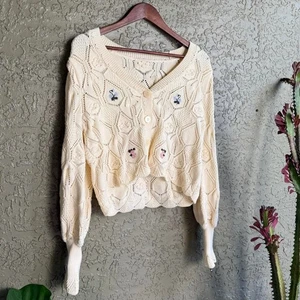 Cardigan donna L vintage con bottoni floreale pastello - Foto 1 di 6