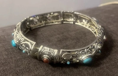 Brazalete Brazalete Graziano Vintage Elastizado DIAMANTES DE IMITACIÓN 10 1/2 Cm (4 1/2”) Turquesa Foto 1 de 4