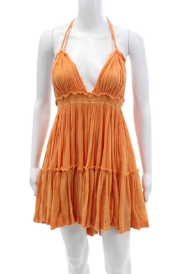 Vestido recto Free People para mujer con correa de espagueti espalda abierta halter naranja pequeño Foto 1 de 4