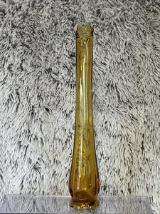 "Florero oscilante de vidrio L E Smith épico 6 pétalos ámbar vintage MCM 14"" de alto decoración floral" - Imagen 1 de 9
