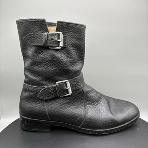 J.Crew Moto Ankle Boots Women’s 9 Black Leather Pull On Double Buckle - Picture 1 of 8