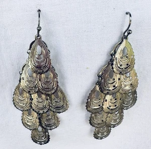 Silver Bohemian SPARKLE Teardrop Dangle Chandelier Earrings~ NWOP - Picture 1 of 3
