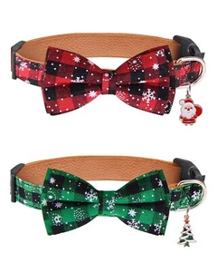 Christmas Dog Collar with Adjustable Bow Tie 2 Pack Red Green Pet Collars for... - Picture 1 of 8