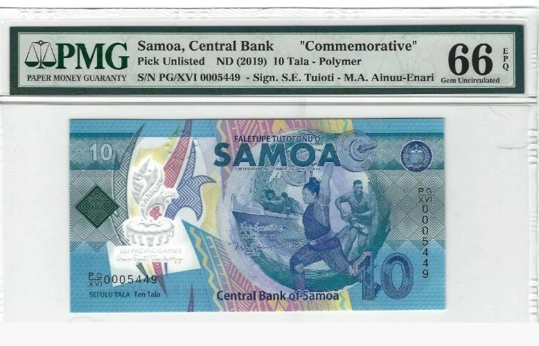 2019 SAMOA 10 TALA 'COMMEMORATIVE' PMG66 EPQ GEM UNC @ POLYMER - Image 1 of 2