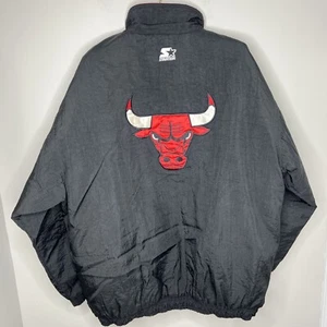 Vintage 90's Chicago Bulls NBA Starter Black Jacket Mens XL Zip Snap Up READ - Picture 1 of 10