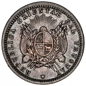 URUGUAY 10 Centesimos 1893-So, Silver AU - Picture 1 of 2