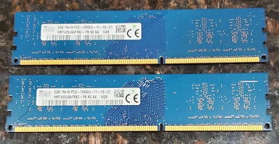 Pair of SK hynix 2GB 1Rx16 PC3 12800U Desktop RAM Memory HMT425U6AFR6C-PB NO - Image 1 of 3