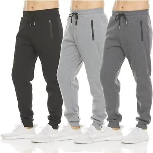 Men's Fleece Lined Slim Fit Casual Tech Jogger Sweatpants Zipper Pockets XXL 3PK - Picture 1 of 2
