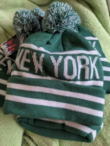 NEWS YORK BEANIE HATS POM POM UNISEX KNIT CITY HATS JETS INSPIRED COLORS - Picture 1 of 4