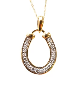 0.60ct Natural round diamond 14k BIS Hallmarked yellow Gold Horseshoe Pendant - Picture 1 of 5