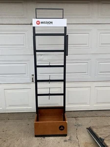 RETAIL STORE FIXTURE DISPLAY RACK TWO SIDED W/ ADJUSTABLE HOOKS WOODEN BASE NIB - Picture 1 of 12