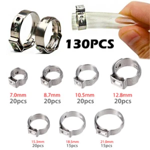 130PCS 7-21mm Single Ear Stepless Hose Clamps O Assortment Rings Stainless Steel - Bild 1 von 12