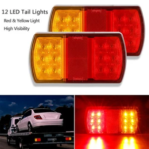 2PCS 12V 12LED Amber Red Rear Tail Stop Brake Light Turn Signal Indicator Lights - Picture 1 of 12