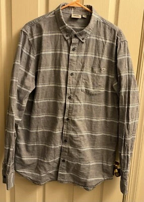 Vans Long Sleeve Button Up Shirt Gray Blue Striped Mens Large EUC - Image 1 of 4