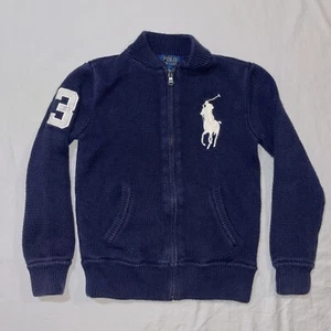 Polo Ralph Lauren Youth Small Full Zip Mock Neck Sweater Big Pony Navy - Picture 1 of 12