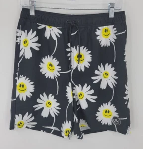 Neff Board Shorts Swim Trunks Mens Medium Black Smiley Sunflower Print Y2K - Picture 1 of 7