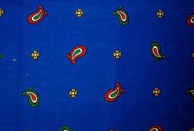  Red Green Paisley on Blue Cotton Quilting Fabric Piece 42" X 30" - Image 1 of 2