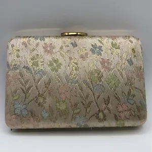 Vintage 1950s 60s Evening Purse Clutch Gold Metallic Brocade Floral MCM Pastel - Picture 1 of 13