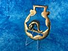 Vintage Polished Horse Brass: Harp Shaped Border With Cat Fish / Serpent Centre