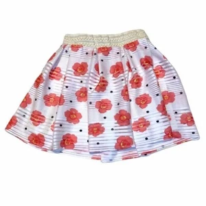 Emma & Elsa Girls Size L 10-12 Pink Flower Floral White Striped Pleated Skirt - Picture 1 of 8