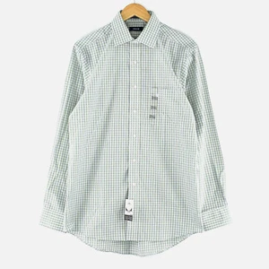 IZOD Gingham Check Striped Sage Green Plaid Long Sleeve Button Up Collar Shirt M - Picture 1 of 5