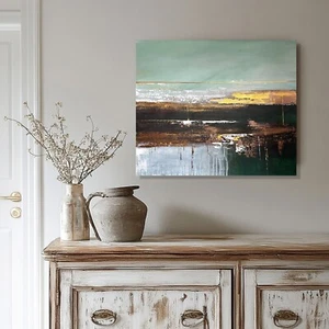 Original texture painting Abstract Hand painted Gold Green wall art Canvas - Picture 1 of 10