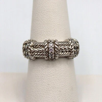 Judith Ripka Sterling Silver Ring w/ CZ Stones Cable Twist Stacking Band Sz 7 - Image 1 of 4