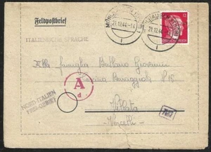 GERMANY 1944 Censored Letter Card Mulhausen Community Camp to Italy - Picture 1 of 3