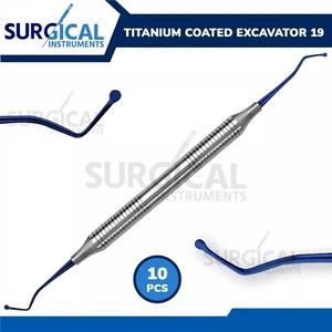 10 Pcs Double Ended Blue Titanium Coated Excavator #19 Oral Dental German Grade - Picture 1 of 8
