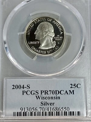 2004-S 25C PCGS PR70DCAM Wisconsin Silver  - Image 1 of 4