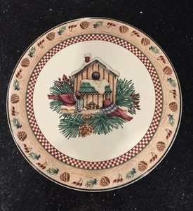 Sakura WINTERVÖGEL runder Untersetzer 9 5/8" braun rot Lodge Urlaub Debbie Mumm  - Bild 1 von 3