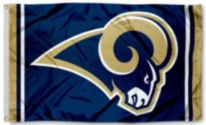 Bandiera LA Rams 3X5 Los Angeles Banner Tailgating Flags nuova spedizione USA uomo grotta - Foto 1 di 8