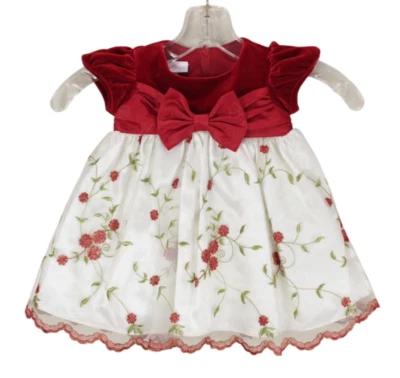 Bonnie Baby 9/6M Dress Embroidered Floral Velvet Layered - Image 1 of 4