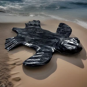 Kleine flache Fetisch handgeschnitzte Baby Meeresschildkröte poliert Obsidian 3" L2 - Bild 1 von 8