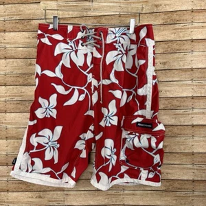 VTG Abercrombie & Fitch Board Swim Shorts Men’s 32 Red Hawaiian Baggy 90s - Picture 1 of 7